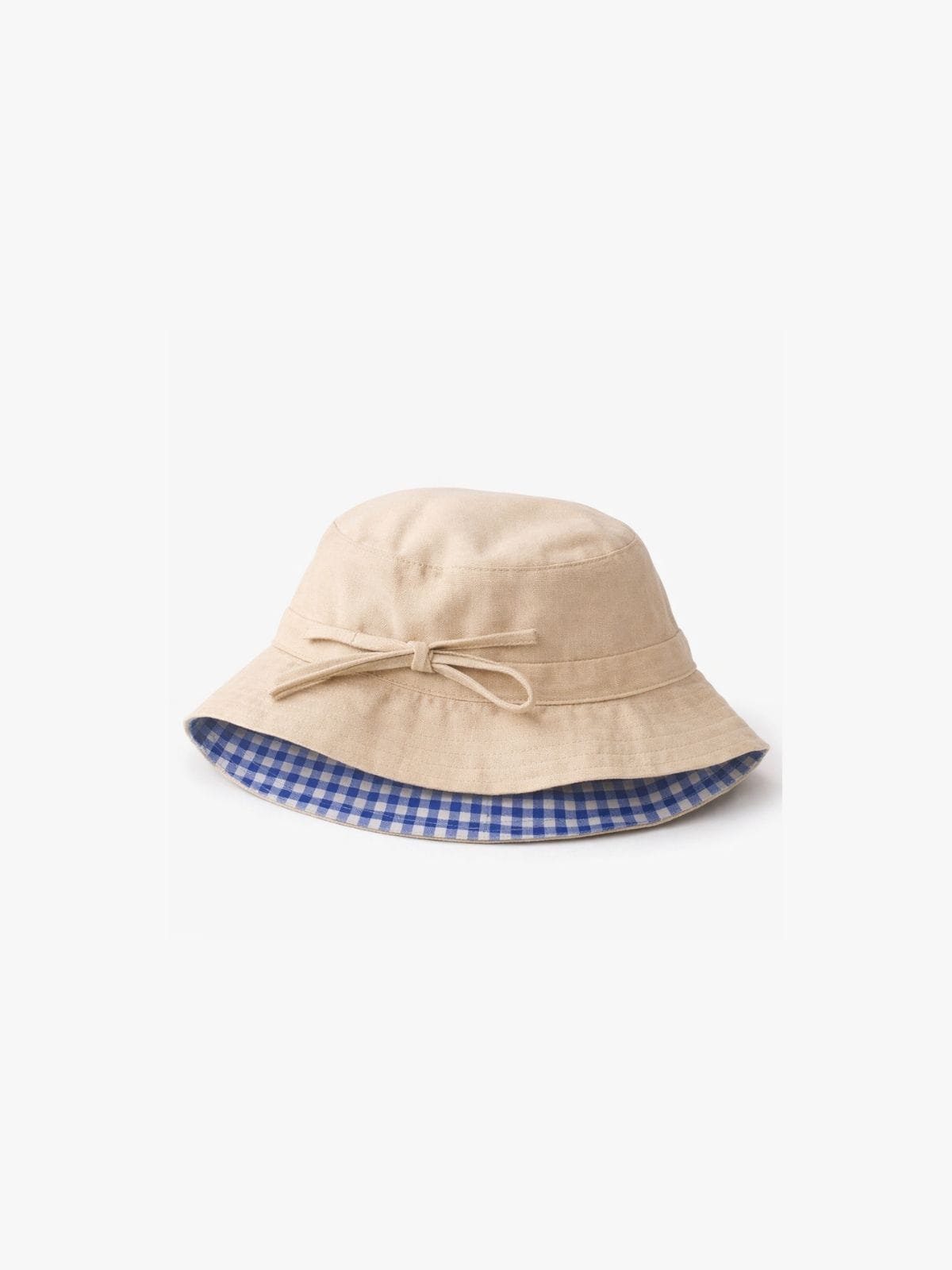 Reversible Bucket Hat in Beige, inside Blue Krama, handmade in Cambodia (view 5)