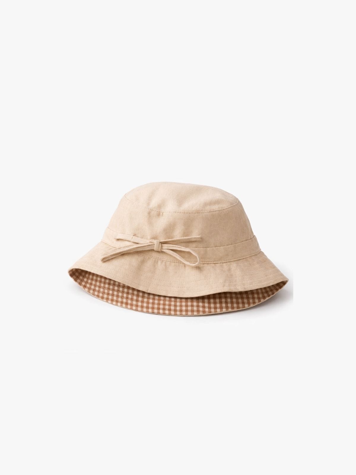 Reversible Bucket Hat in Beige, inside Blue Krama, handmade in Cambodia (view 6)