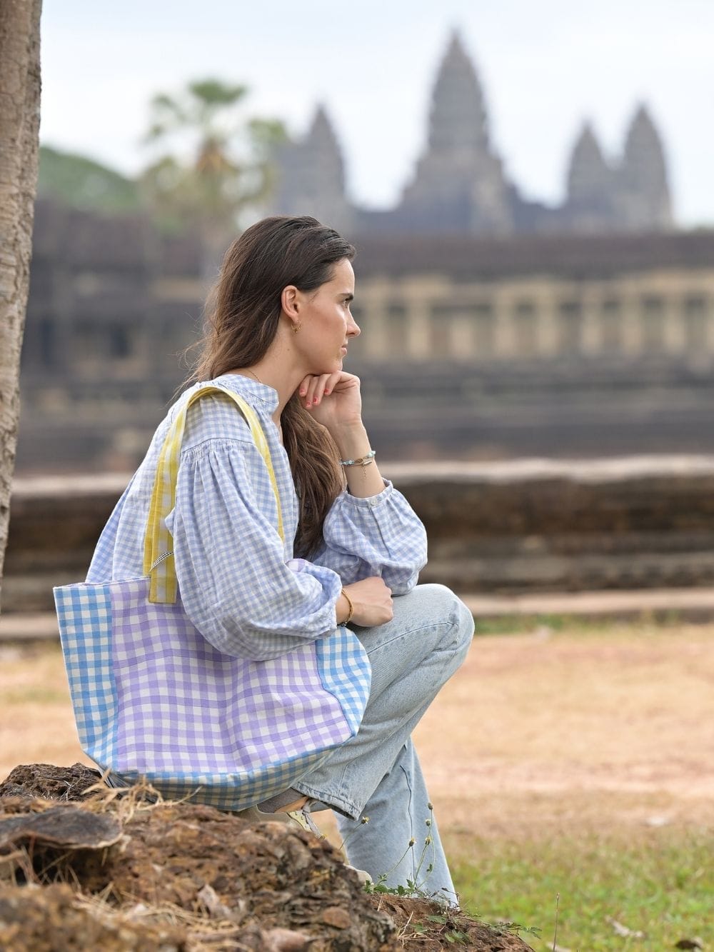 Cabas Medium in Brown Vichy, handmade in Cambodia (view 5)