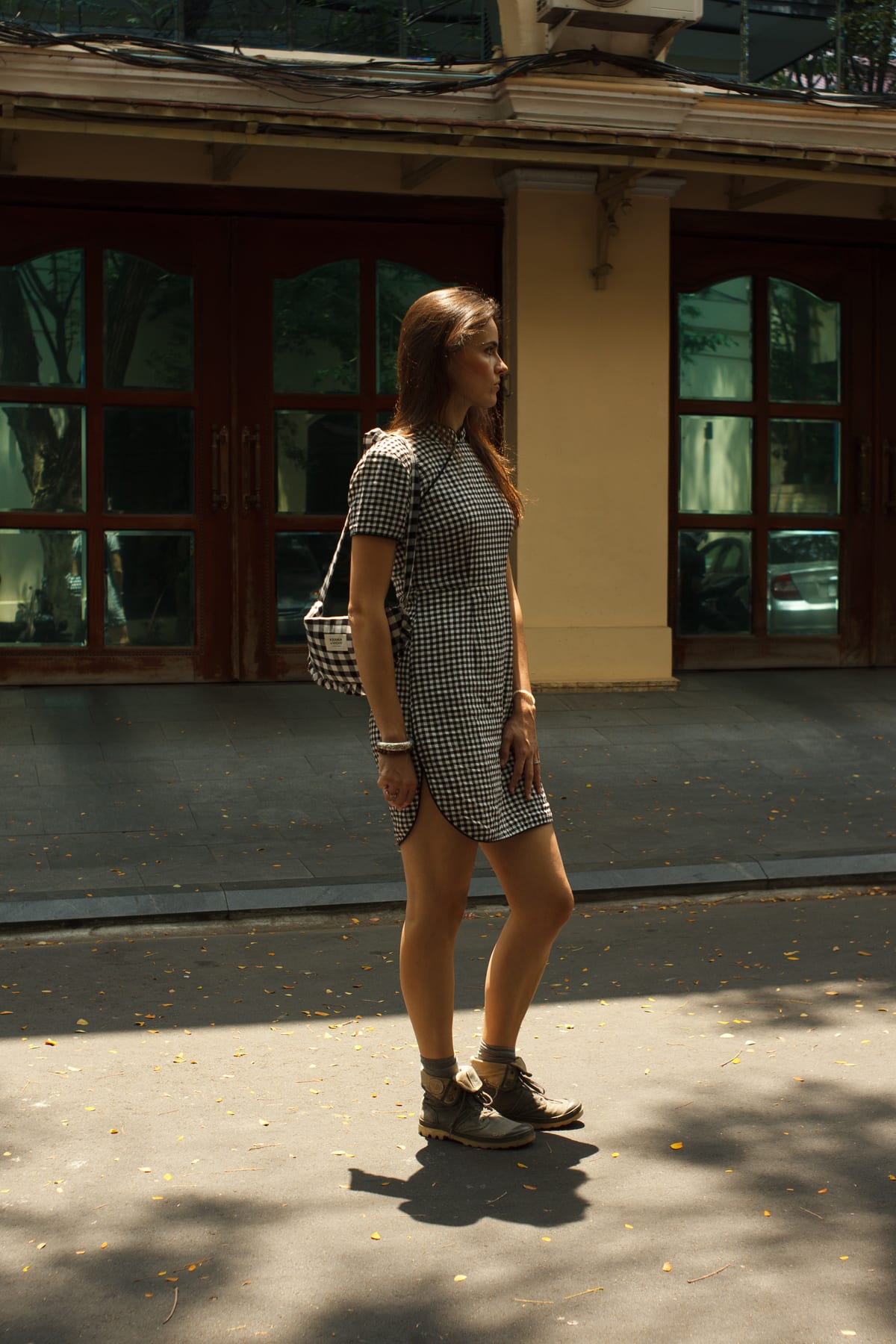 Vichy Chinese Dress in Black, handmade in Cambodia (view 6)