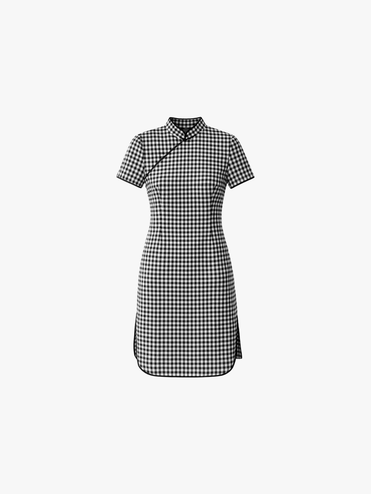 Vichy Chinese Dress, handmade in Cambodia, 120$