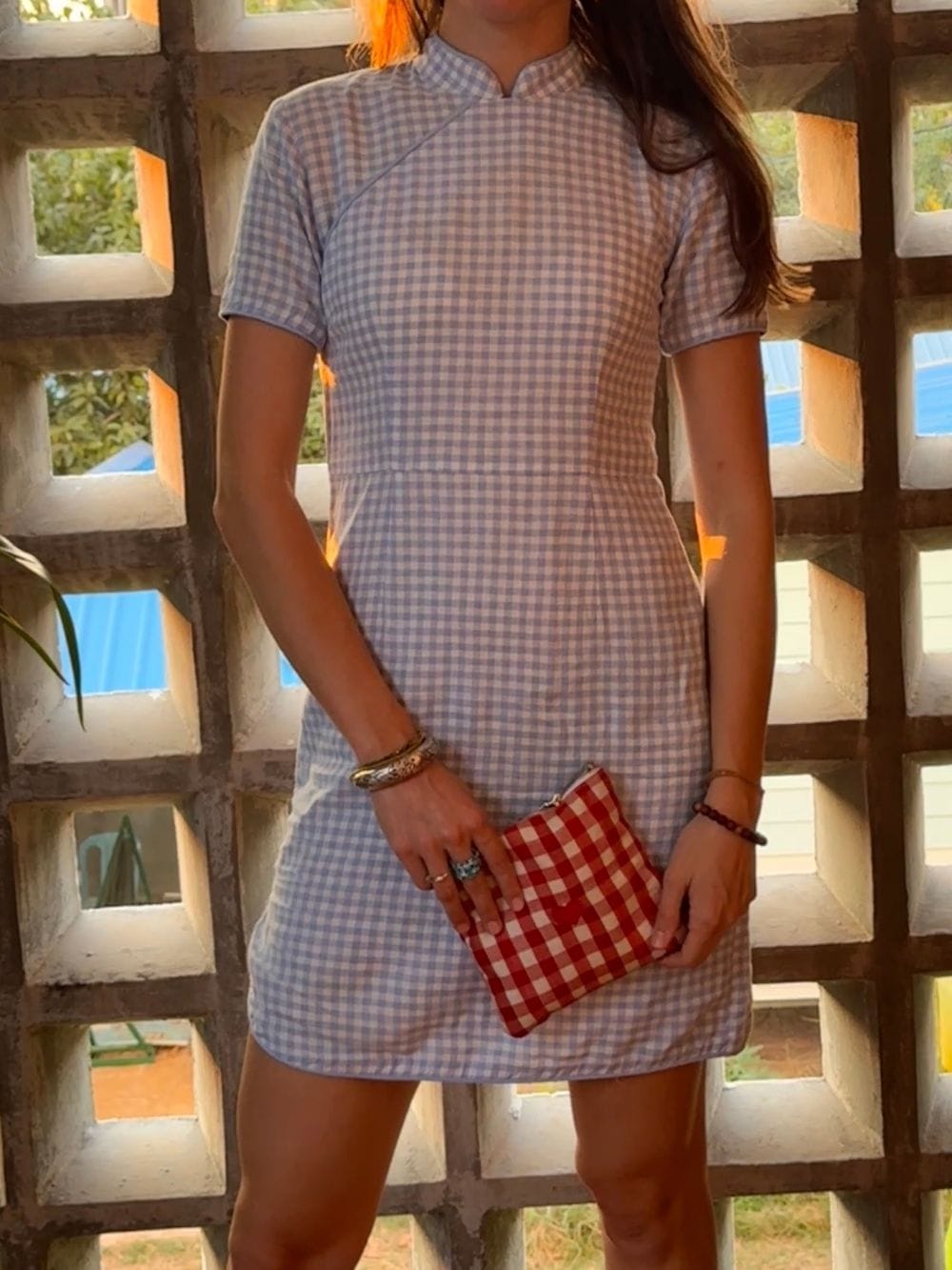 Vichy Chinese Dress in Black, handmade in Cambodia (view 10)