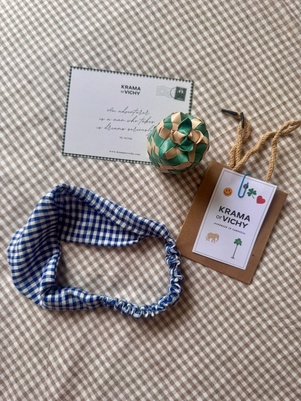 Krama Headband in Navy, handmade in Cambodia