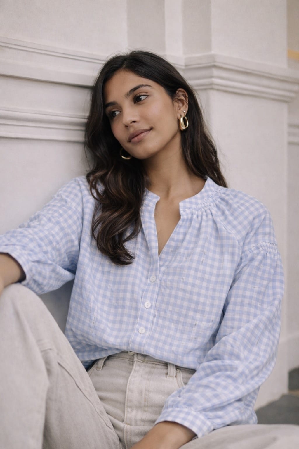 Vichy Top, Light Blue in Light Blue, handmade in Cambodia (view 2)