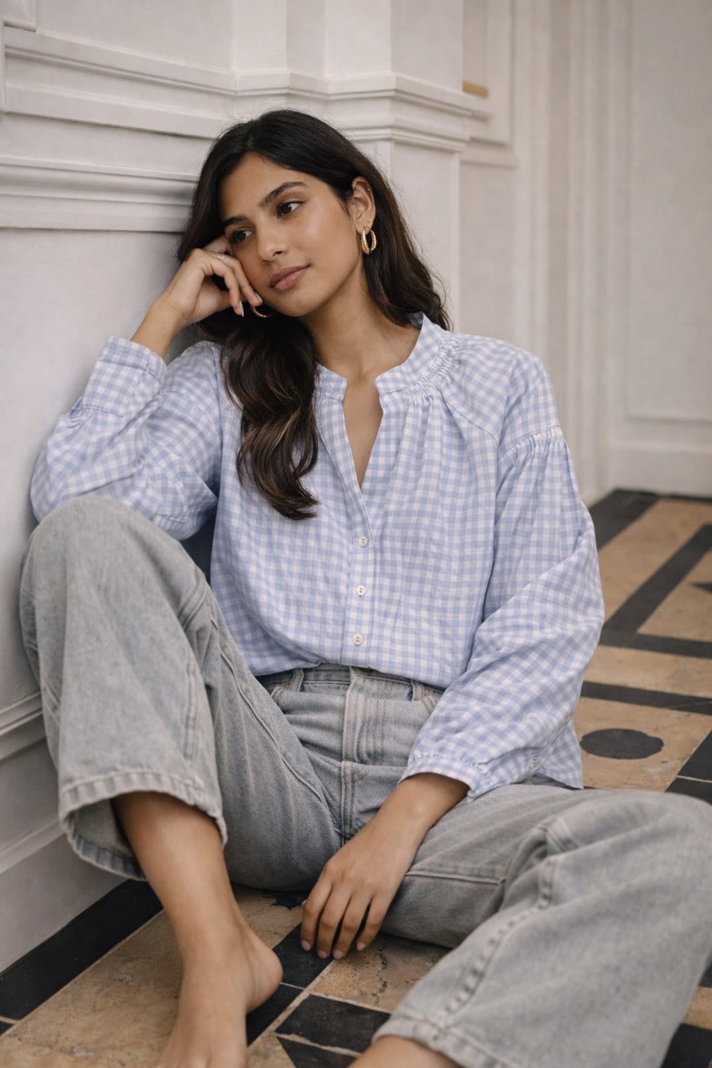 Vichy Top, Light Blue in Light Blue, handmade in Cambodia