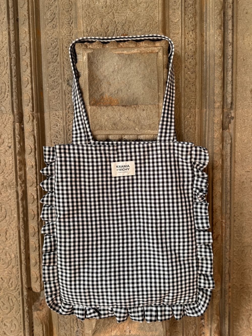 Krama Tote Bag in Navy, handmade in Cambodia (view 6)