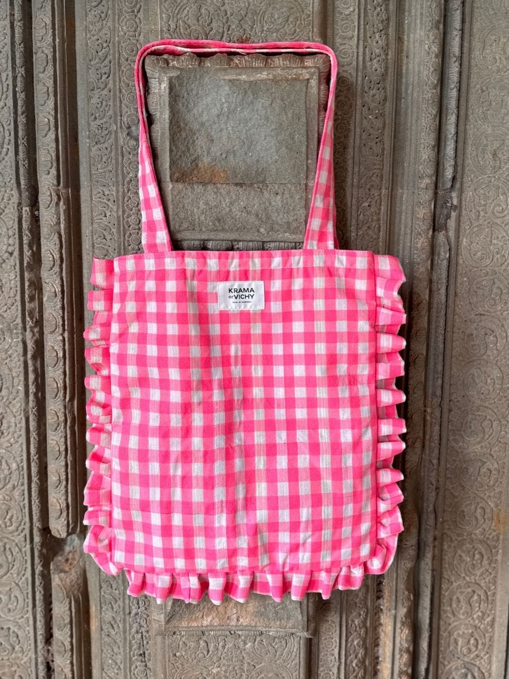 Krama Tote Bag in Navy, handmade in Cambodia (view 9)