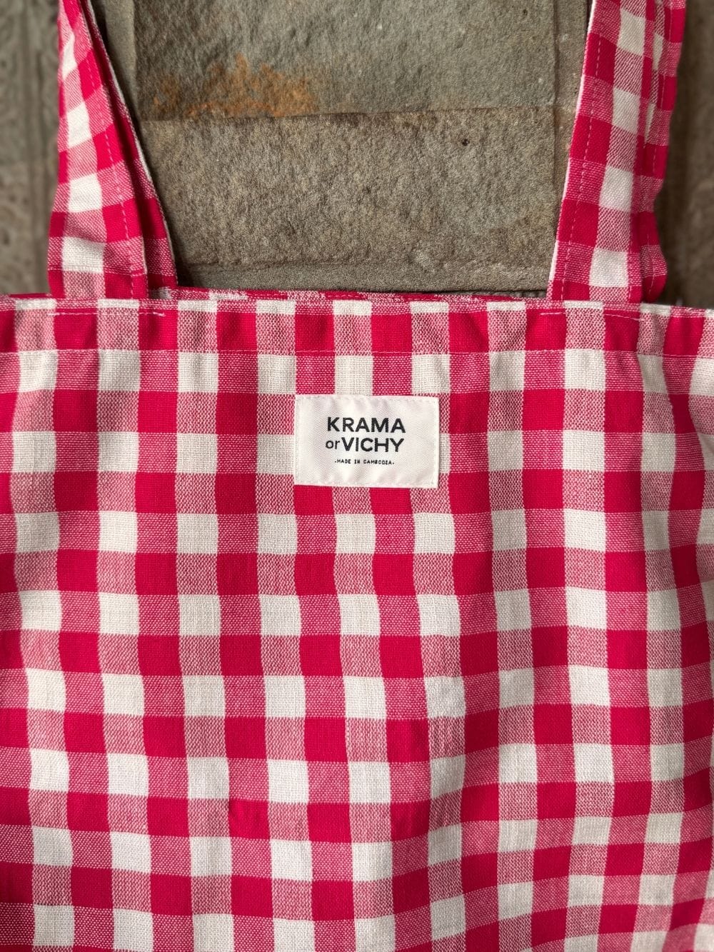 Krama Tote Bag in Navy, handmade in Cambodia (view 8)