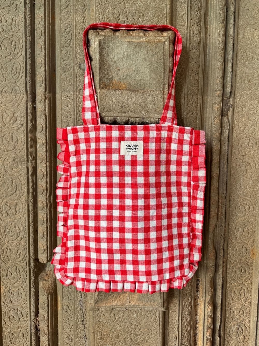 Krama Tote Bag in Navy, handmade in Cambodia (view 11)